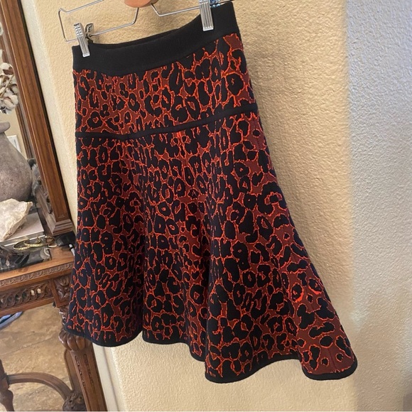 A.L.C. Ellington Red Black Wool Cashmere Leopard Animal Print Knit Skirt Size XS - Picture 2 of 5